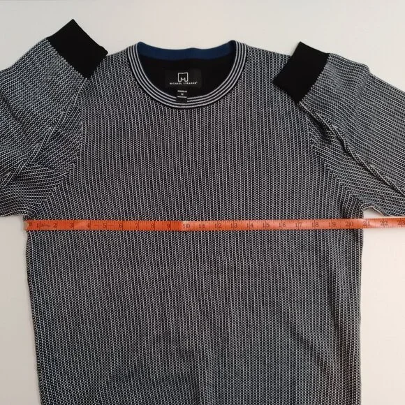 Men's Michael Strahan Black and White Small Checkered Wool Blend Sweater - Picture 4 of 7